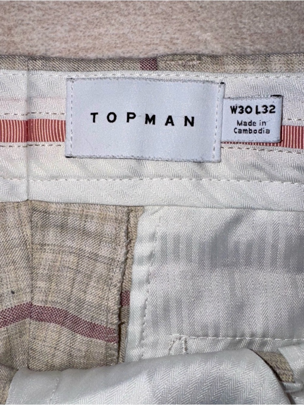 Topman Beige Plaid Dress Pants with Red Windowpane Trim - Picture 7 of 11